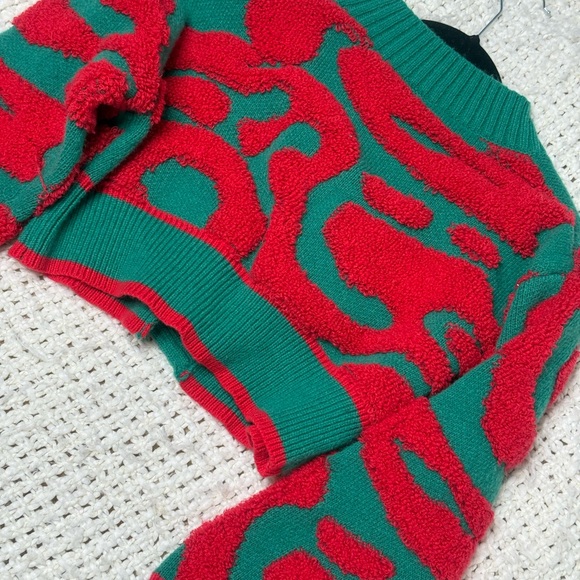 Daisy Red and Green Women's Crop Cardigan - Picture 6 of 7